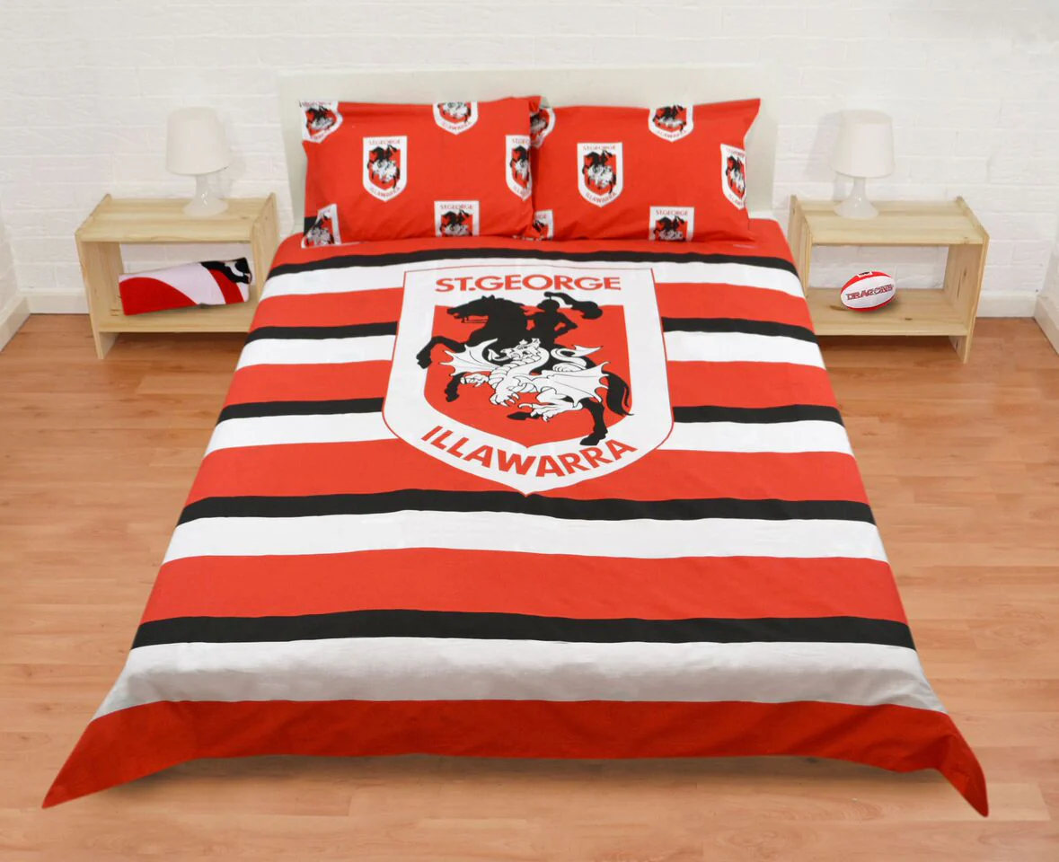 St George Dragons Striped NRL Queen Quilt Cover Set