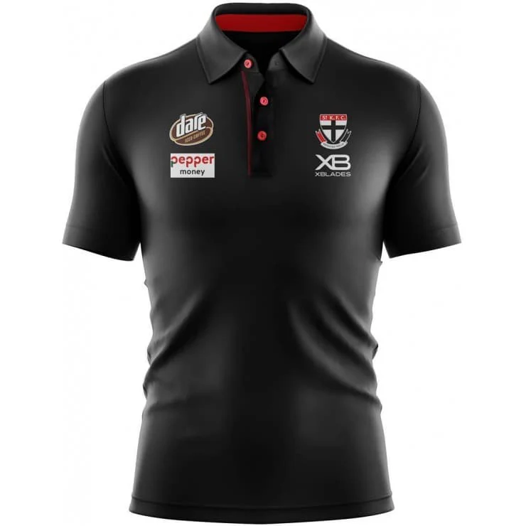 St Kilda Saints AFL Black Media Polo Shirt - Image 4