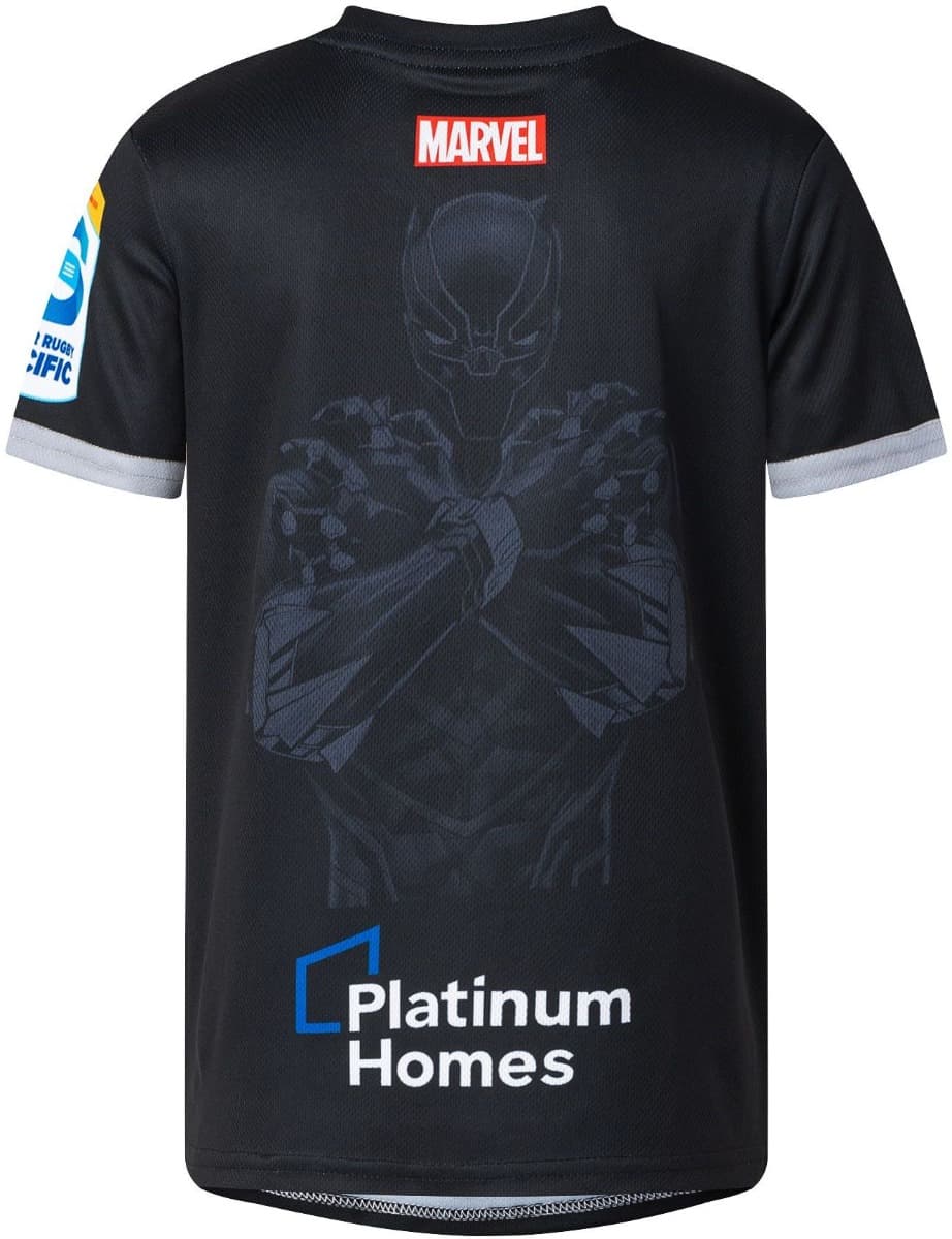 Waikato Chiefs Rugby Union Kids Black Panther Marvel Warm Up Tee - Image 2
