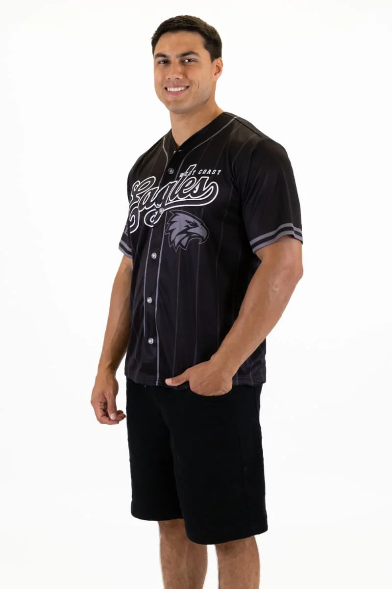 West Coast Eagles AFL Mens Blackout Baseball Shirt - Image 3
