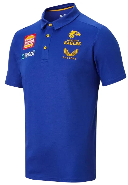 West Coast Eagles AFL Mens Blue Media Polo Shirt