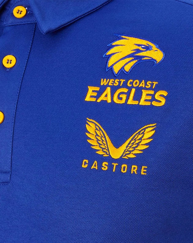West Coast Eagles AFL Mens Blue Media Polo Shirt - Image 2