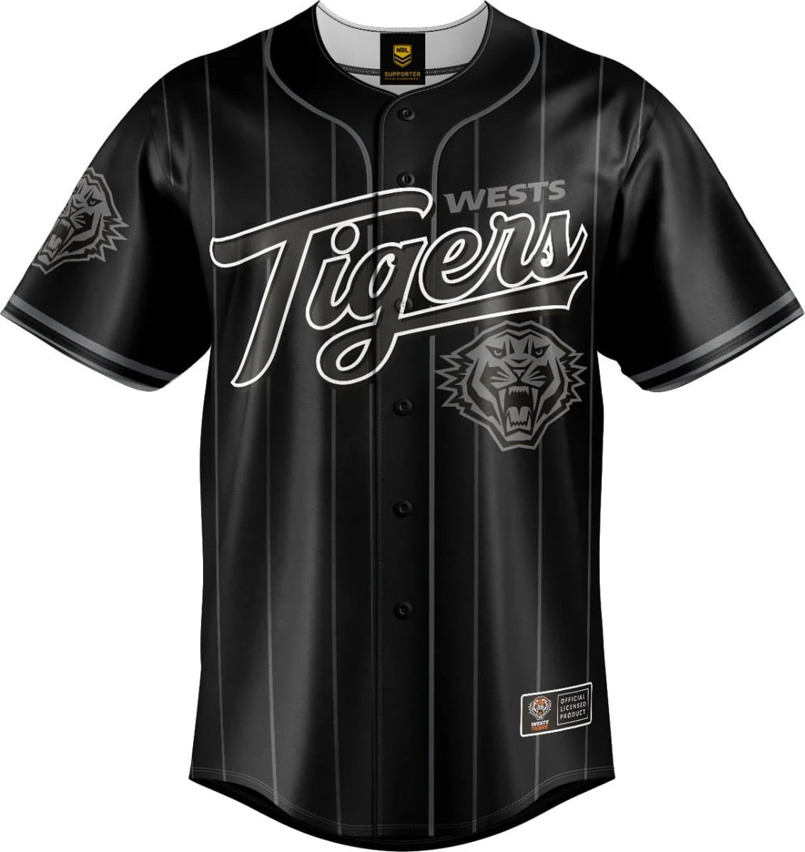 Wests Tigers 2026 NRL Mens Blackout Baseball Shirt