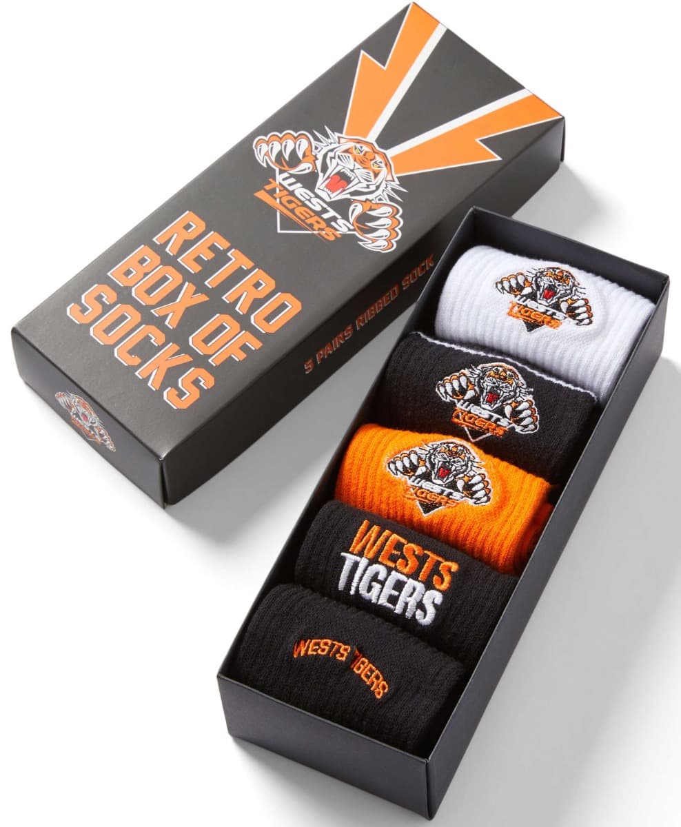 Wests Tigers NRL Retro 5 Pack Box Socks