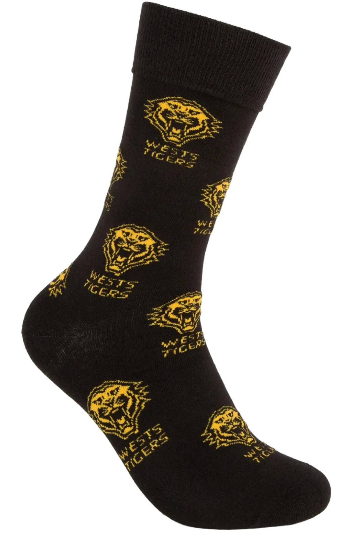 Wests Tigers 2026 NRL Mens Black Organic Cotton Crew Socks