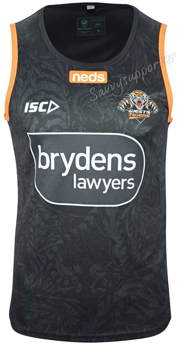 Wests Tigers NRL Mens Black Training Singlet - Image 2