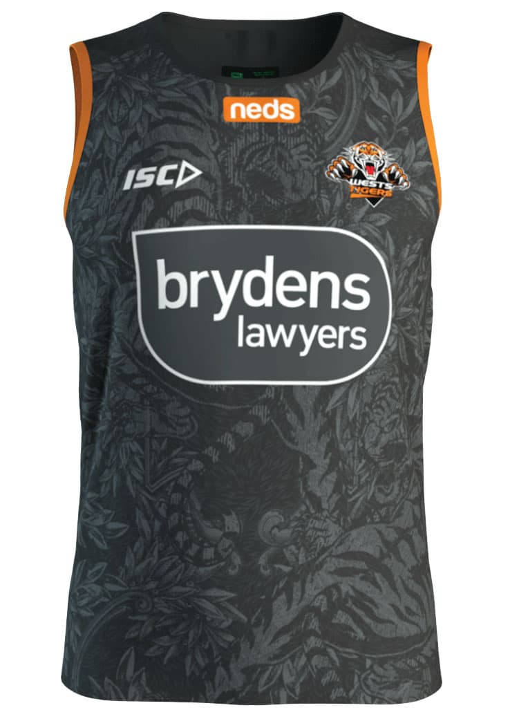 Wests Tigers NRL Mens Black Training Singlet - Image 4