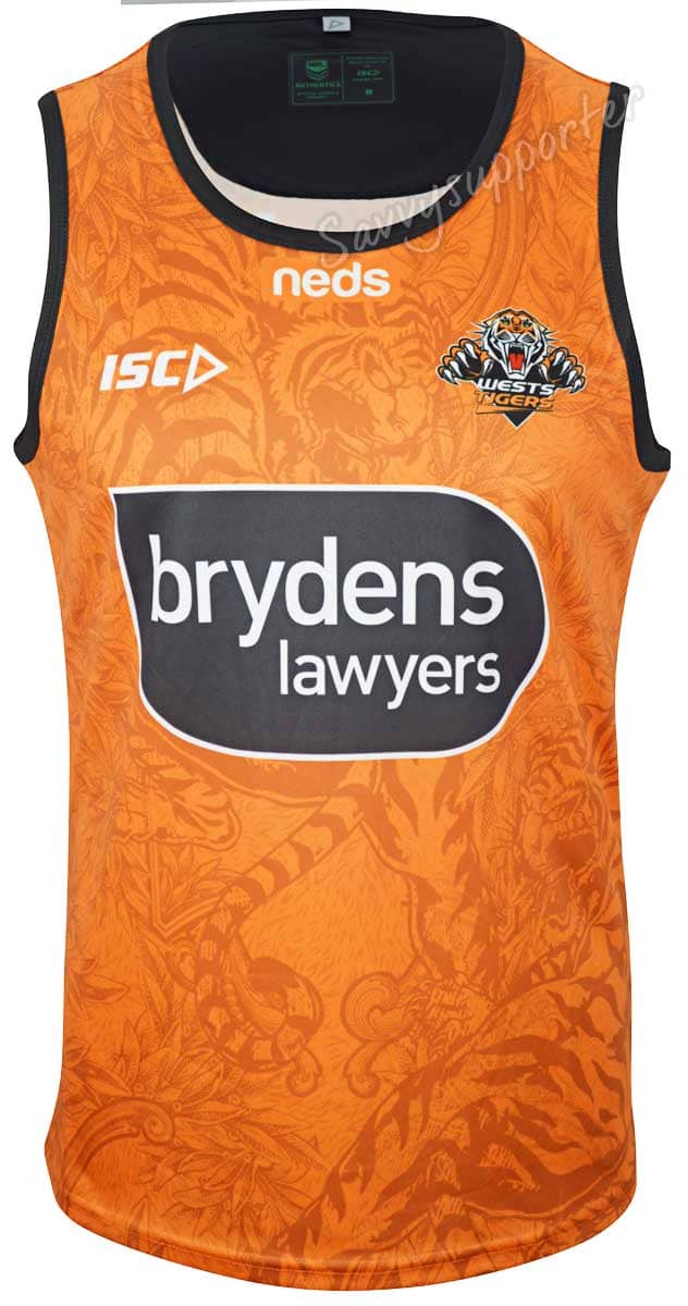 Wests Tigers NRL Mens Orange Training Singlet - Image 2